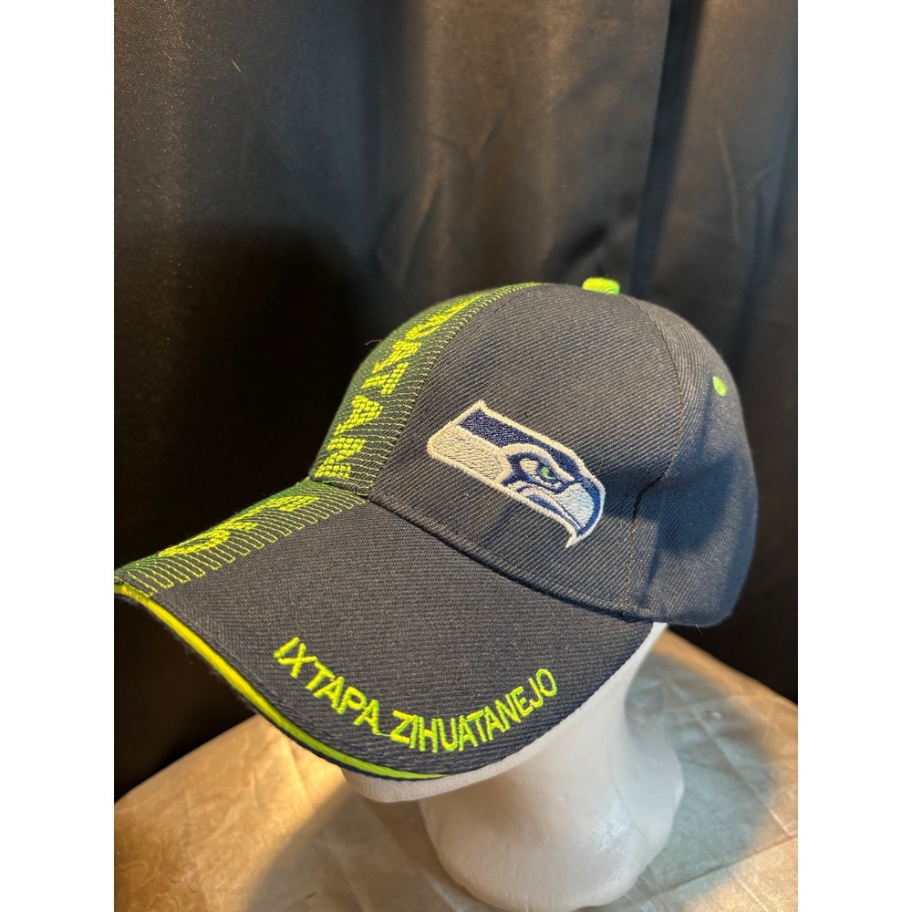 Seattle Seahawks Hat Ixtapa Zihuatanejo Navy Neon Green Adjustable NFL Ball Cap